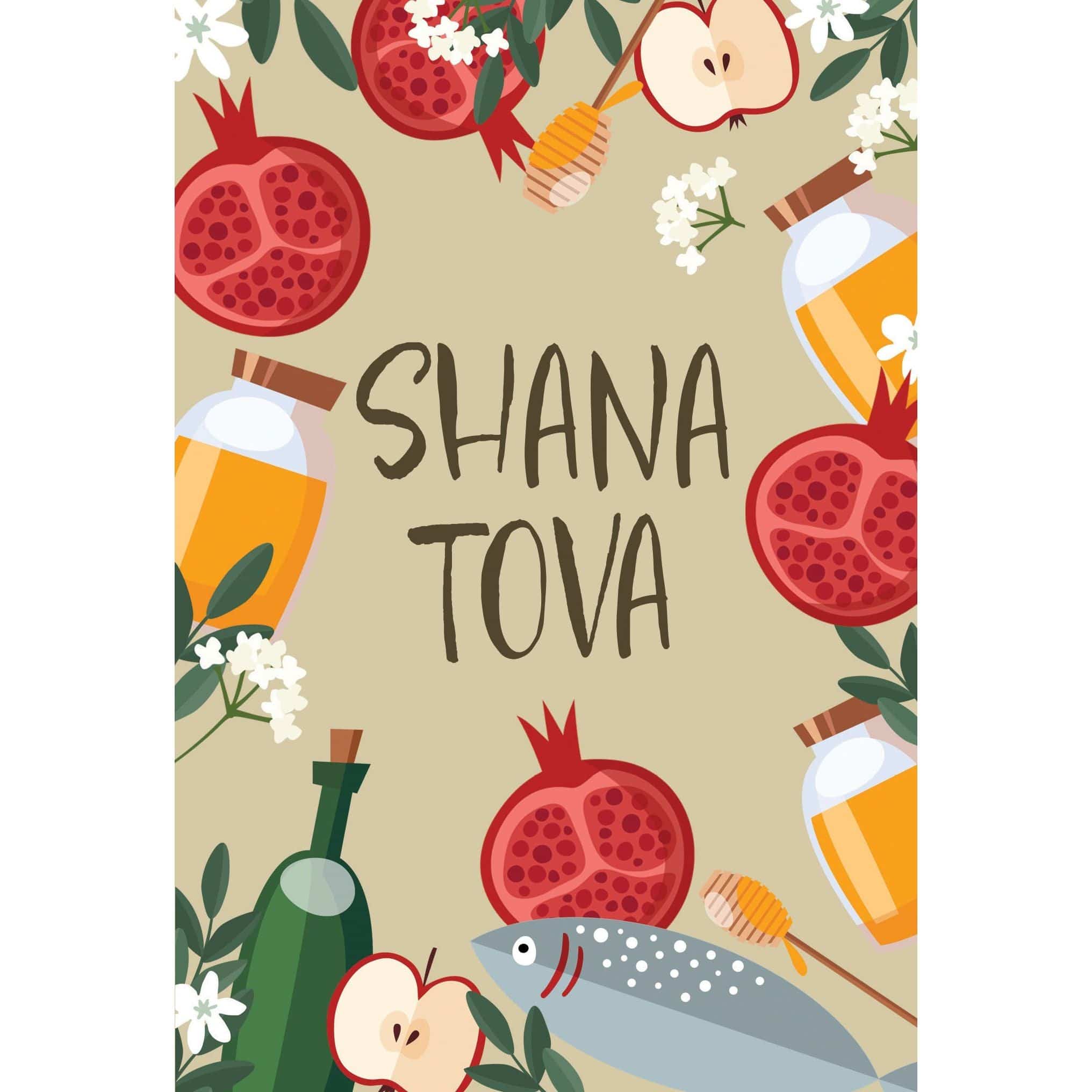 Rosh Hashanah card with Rosh Hashanah icons, featuring festive symbols and designs from Pictura for the Jewish New Year celebration.